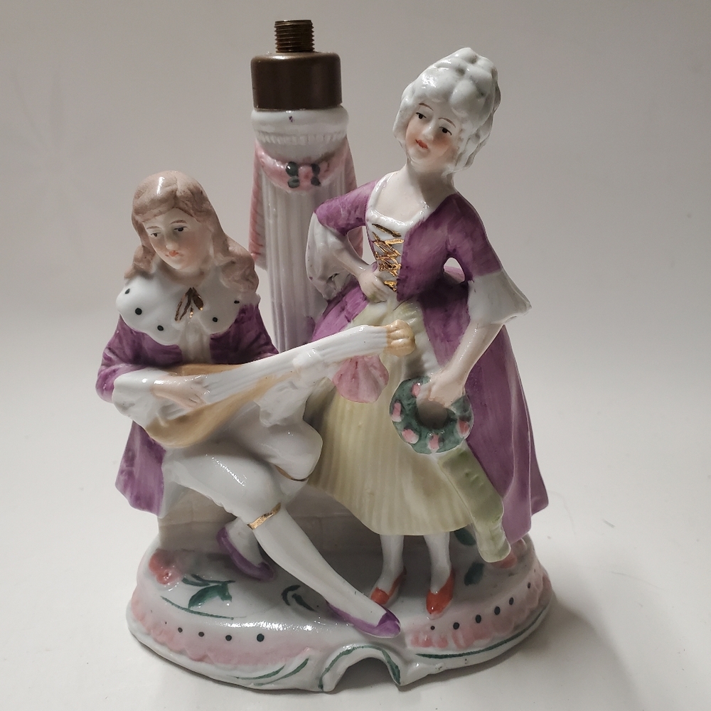 Antique German Porcelain Figural Boudoir Lamp 15108 MCM Cottagecore